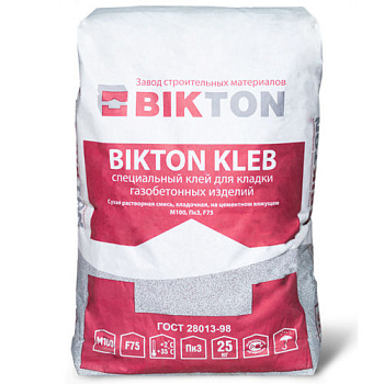Клей для газобетона "Bikton KLEB", 25 кг / 64шт/под