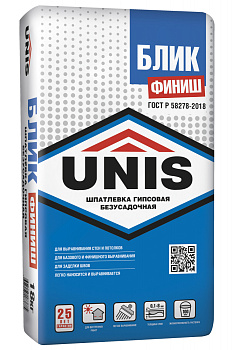 Шпатлевка гипсовая финишная Unis Блик, 18кг / 70 шт/под